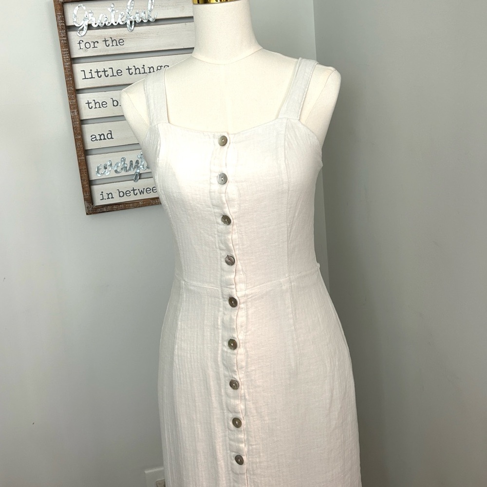 Linen Blend Dress Button Down Front Soft & Comfortable Sleeveless Casual Size XS